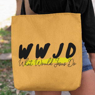 WWJD Tote Bag – Bold Black & Yellow Script