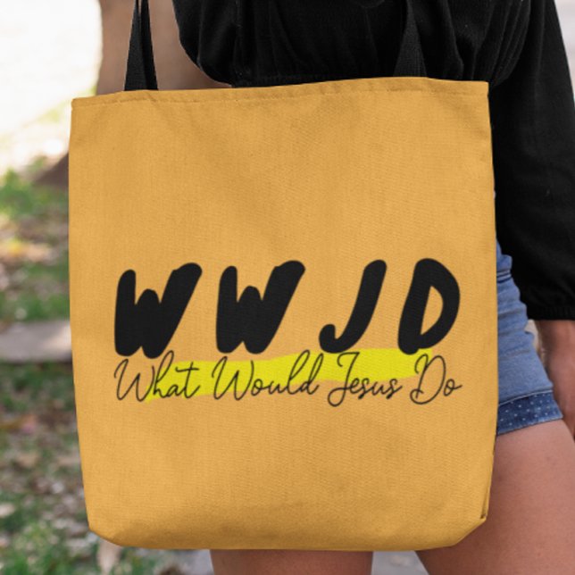 WWJD Tote Bag – Bold Black & Yellow Script (Creator Uploaded)