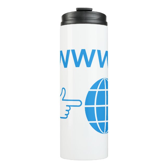 WWW World Wide Web Globe Icon with Hand Pointer Thermal Tumbler (Front)