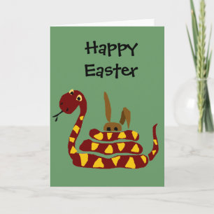 WX- Funny Snake Squeezing Rabbit Cartoon Holiday Card