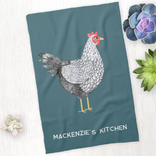 Wyandotte Chicken Fun Personalised Watercolor Tea Towel