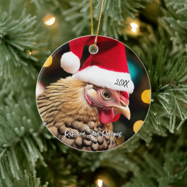 Wyandotte Chicken Wearing Santa Hat Christmas Ceramic Tree Decoration (Tree)