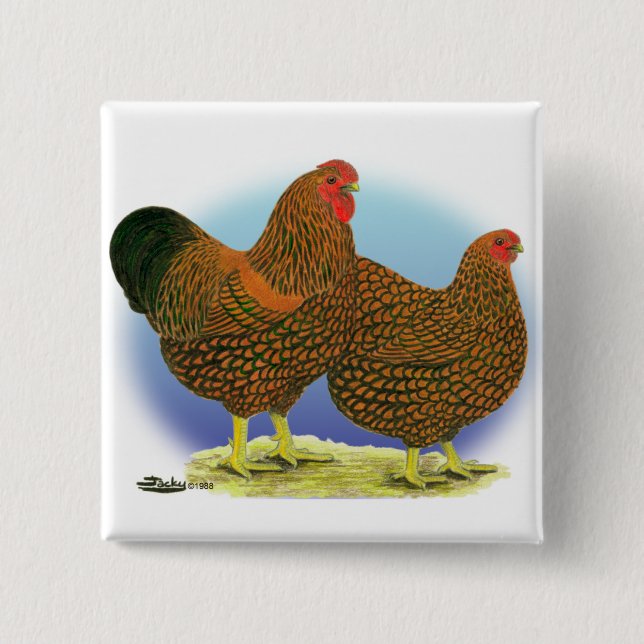 Wyandotte:  Golden-laced Pair 15 Cm Square Badge (Front)