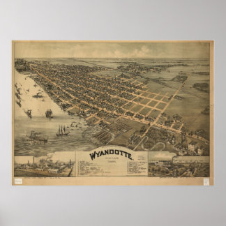 Wyandotte Michigan 1896 Antique Panoramic Map Poster
