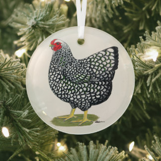 Wyandotte:  Silver-laced Hen Glass Tree Decoration