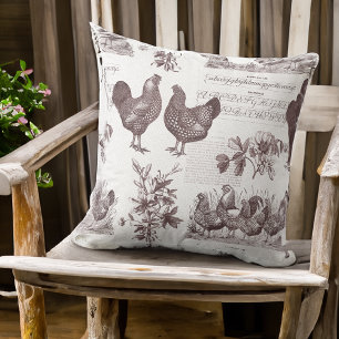 Wyandottes Chicken and Rooster Vintage Toile Cushion