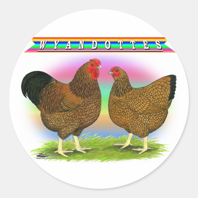 Wyandottes:  Golden-laced Rainbow Classic Round Sticker (Front)