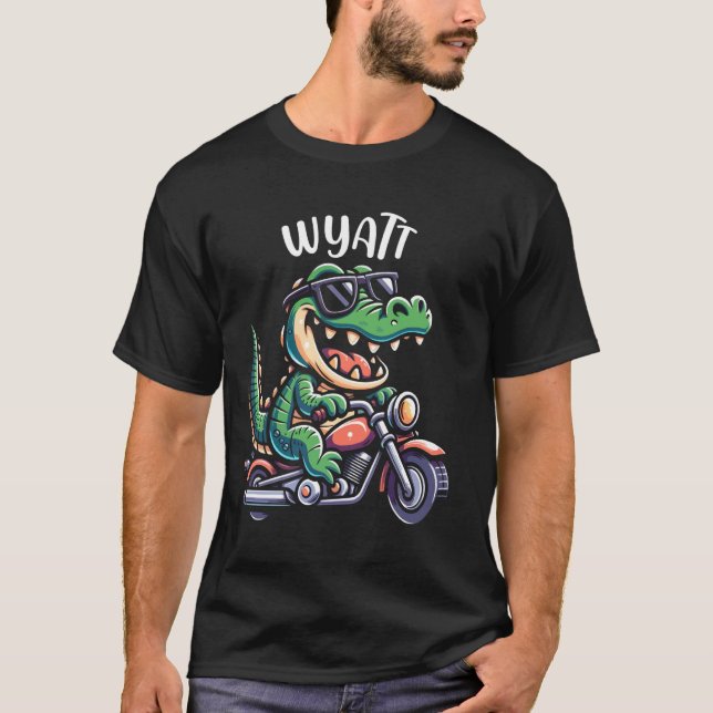 Wyatt Funny Alligator Motorcycle Design for Boys N T-Shirt (Front)
