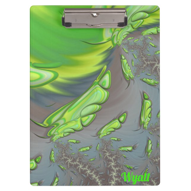 WYATT ~ Silver Gray and Green design  Clipboard (Front)
