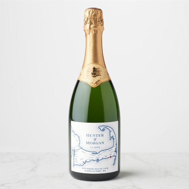 Wychmere Beach Club Harwich Port Wedding Sparkling Wine Label (Front)
