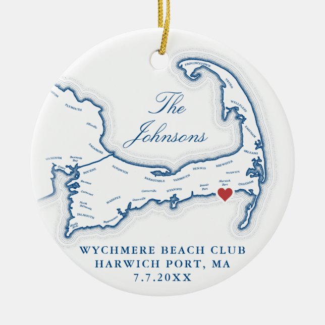 Wychmere Beach Club Wedding Photo First Christmas Ceramic Tree Decoration (Front)
