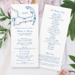 Wychmere Cape Cod Navy Destination Wedding Programme<br><div class="desc">Enhance your coastal wedding with our double-sided wedding program, featuring a sophisticated navy blue Cape Cod map theme. Perfect for your special day at the Wychmere Beach Club in Harwich Port, MA, this program beautifully details your ceremony and reception. Personalise it with your names, wedding date, and event itinerary for...</div>