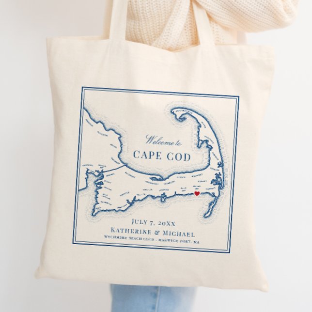 Wychmere Harwich Port MA Wedding Favour Welcome Tote Bag (Custom Wedding Favor Tote Bag with Harwich Port MA Map for an elegant blue Wychmere Beach Club)