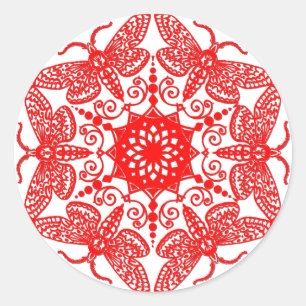 Wycinanka Moth Pattern Classic Round Sticker
