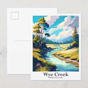 Wye Creek New Zealand Vintage Travel Illustration Postcard