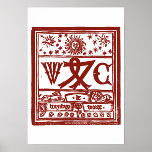 Wynkyn de Worde Printer's Device Woodcut, Red Poster
