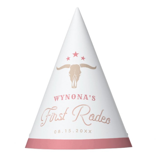 WYNONA Pink Cowgirl First Rodeo Birthday Party Hat (Front)