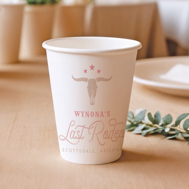 WYNONA Pink Cowgirl Last Rodeo Bachelorette Paper Cups (Creator Uploaded)