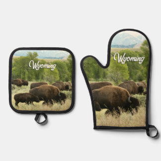 Wyoming Bison Nature Animal Photography Oven Mitt & Pot Holder Set