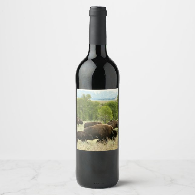 Wyoming Bison Nature Animal Photography Wine Label (Front)