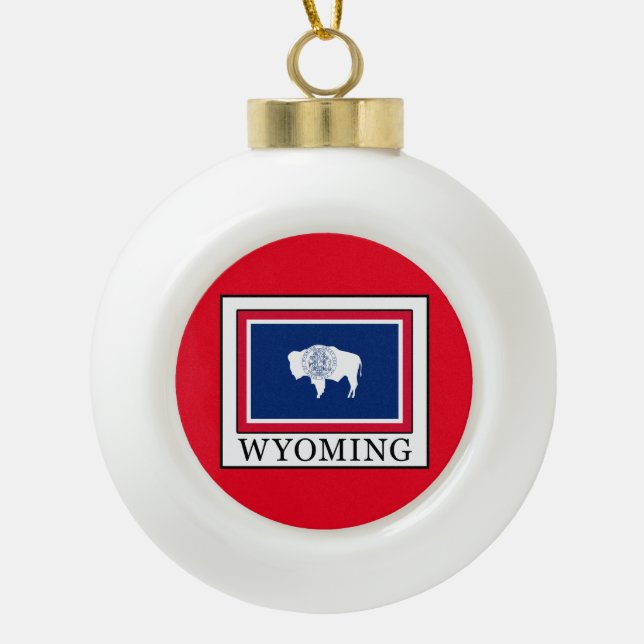 Wyoming Ceramic Ball Christmas Ornament (Front)