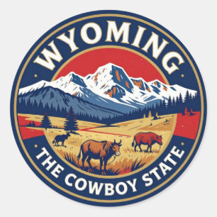 WYOMING Cowboy State Mountain Heritage Classic Round Sticker