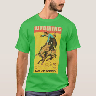 Wyoming Cowboy Vintage Travel Label T-Shirt