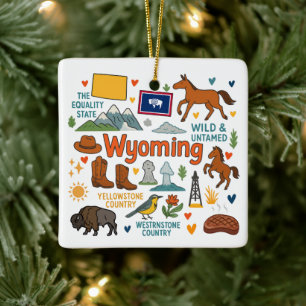 Wyoming Custom Family Trip Christmas Ceramic Ornament
