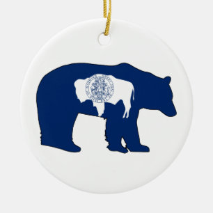 Wyoming Flag Bear Ceramic Tree Decoration