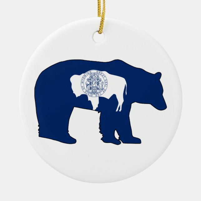 Wyoming Flag Bear Ceramic Tree Decoration (Front)