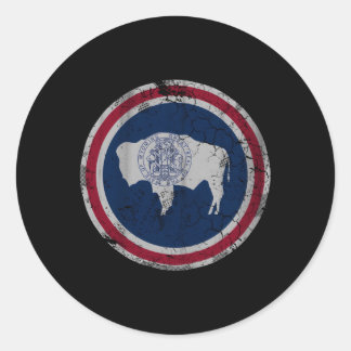 Wyoming Flag Family Home Faded Distressed Classic Round Sticker