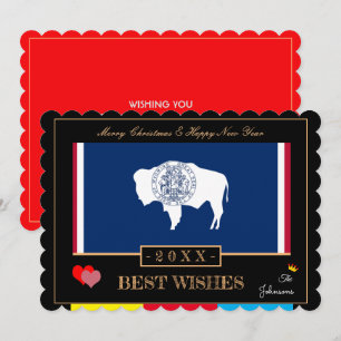 Wyoming Flag & Happy New Year /Best Wishes USA Holiday Card