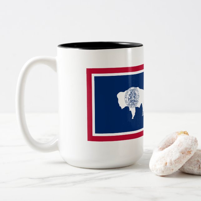 Wyoming Flag Two-Tone Coffee Mug (With Donut)