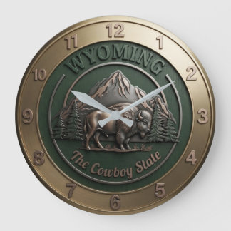 Wyoming Green Forest Bison The Cowboy State Large Clock