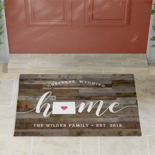 Wyoming Home State Personalised Wood Look Doormat
