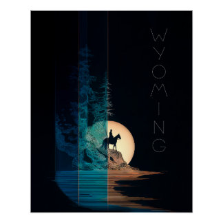 Wyoming, Horseback Rider, Full Moon Rising Poster