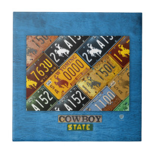 Wyoming License Plate Map Ceramic Tile V2