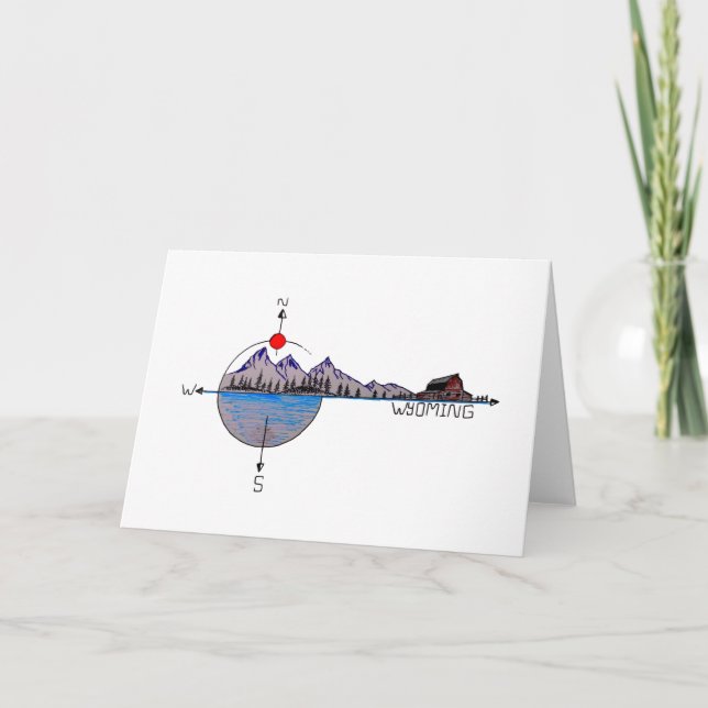 Wyoming mountains and compass card (Front)