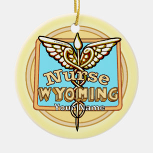Wyoming Nurse Caduceus Ceramic Tree Decoration