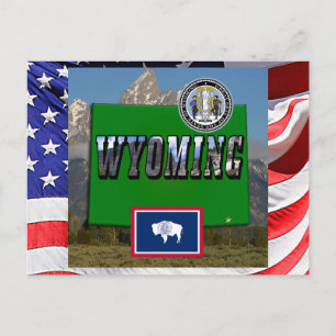 Wyoming Picture & Text, Map, Flag & State Seal Postcard
