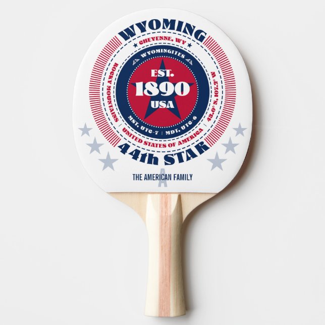 Wyoming Pride Circular Typography Monogram Ping Pong Paddle (Front)