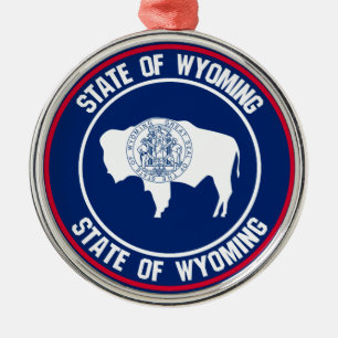Wyoming Round Emblem Metal Tree Decoration