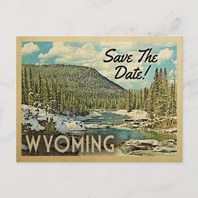 Wyoming Save The Date Mountains River Snow Announcement Postcard (Front)