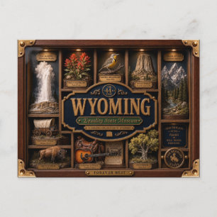 Wyoming Shadow Box 3D Figurine State Postcard