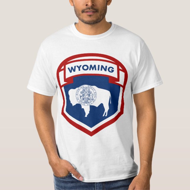 Wyoming State Flag Crest Shield Style T-Shirt (Front)