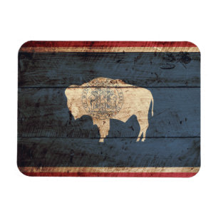 Wyoming State Flag on Old Wood Grain Magnet