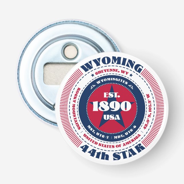 Wyoming State Information Circle Bottle Opener (Front)