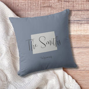 Wyoming State Outline Family Name Throw Pillow