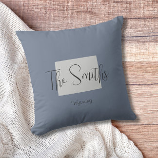 Wyoming State Outline Family Name Throw Pillow