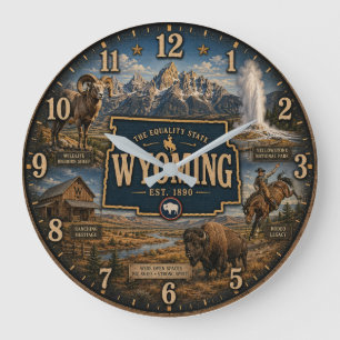 Wyoming State Yellowstone and Grand Teton Large Clock